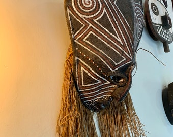 Vintage Makishi Chokwe Mask, Zambia Tribal Wall Decor (56cm X 40cm
