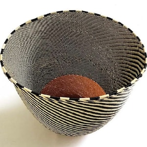 Telephone Wire Wave Cone Medium 10.9&quot; x 10.2&quot;, Table Decor, Telephone wire, Wire Decor, African Decor, Wire bowl Telephone Basket African