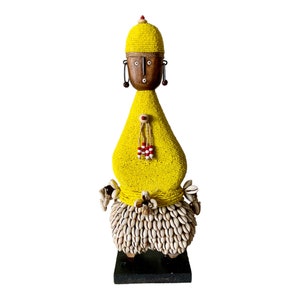 Namji Doll with Yellow beads 35cm 14&quot;, Fertility Doll Namji Doll Cameroon Doll Wooden Doll African Doll Beaded Doll, African Decor