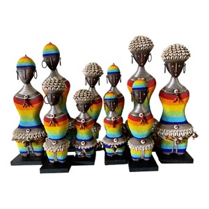 Rainbow Namji Dolls 10 x dolls 25cm 10&quot;, 30cm 12&quot;, 35cm 14&quot;, 40cm 16&quot;, 45cm 18&quot;  Fertility Doll, Namji Doll Wooden Doll, African Beaded Doll