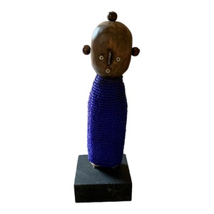 Namji Doll Baby 16cm 6&quot; Blue, Fertility Doll, Namji Doll, Cameroon Doll, Wooden Doll, African Doll, Beaded Doll, African Artifact