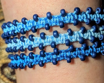 Shades of Blue Bollywood Style Beaded Macrame Bracelet Layering Stack-Cobalt Blue Beads-Adjustable Sizing