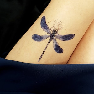 DRAGONFLY BLUE  tattoo, dragonfly tattoo, blue wings. multicolor temporary tattoo, fake tattoo, insect tattoo, artist drawing, gift idea