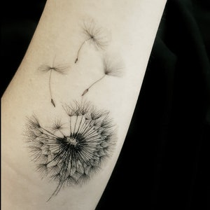 DANDELION FLUFF temporary tattoo, dandelion tattoo, fluff, black temporary tattoo, fake tattoo, floral tattoo, artist drawing, gift idea.