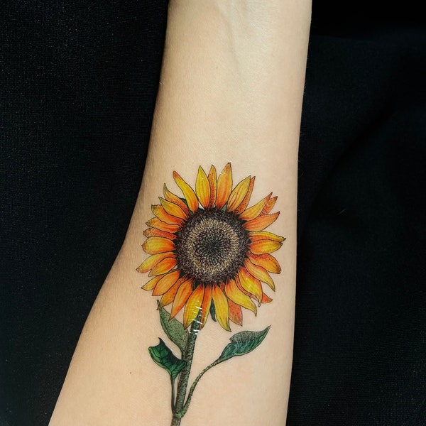 SUNFLOWER temporary tattoo, sunflower tattoo, multicolor temporary tattoo, fake fattoo, floral tattoo, artist drawing, gift idea.