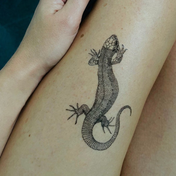 LIZARD  temporary tattoo, lizard tattoo,  black temporary tattoo, fake  tattoo, reptile tattoo, artist drawing picture, gift idea