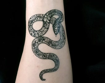 Grass Snake Temporary Tattoo, Reptile Body Art