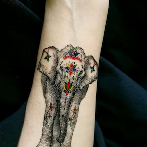 ELEPHANT temporary tattoo, elephant tattoo, indian elephant, multicolor tattoo, fake fattoo, animal tattoo, artist drawing, gift idea