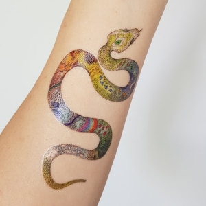 SNAKE temporary tattoo, snake tattoo, serpent tattoo, multicolor temporary tattoo, fake  tattoo, reptile tattoo, artist drawing, gift idea