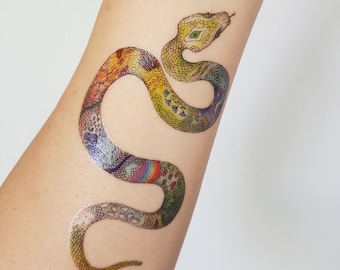 Multicolor Snake Temporary Tattoo, Artist Drawing