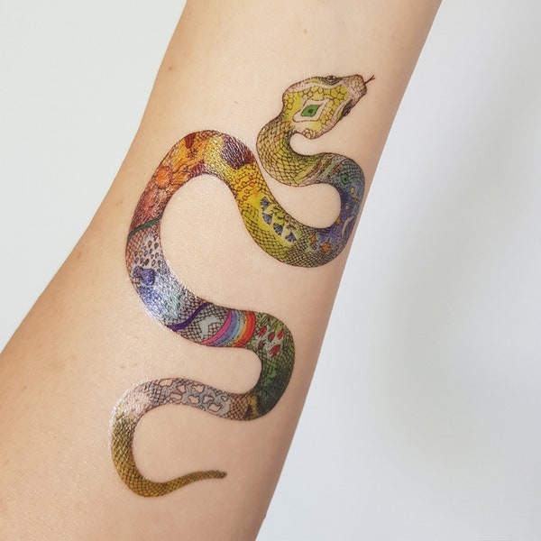 SNAKE tatouage temporaire, tatouage serpent, tatouage serpent, tatouage temporaire multicolore, faux tatouage, tatouage de reptile, dessin d’artiste, idée cadeau