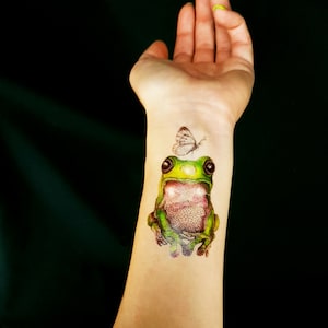 FROG temporary tattoo, frog tattoo,  multicolor temporary tattoo, fake  tattoo, reptile tattoo, artist drawing picture, gift idea