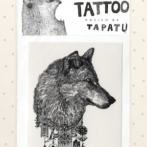 GEORGE WOLF temporary tattoo, wolf, dog tattoo,animal lover, black temporary tattoo, fake tattoo, totem tattoo, artist drawing, gift idea