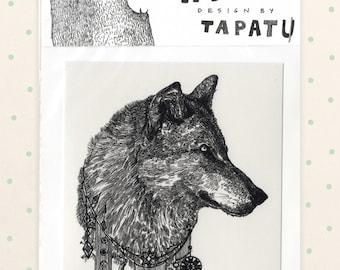 GEORGE WOLF temporary tattoo, wolf, dog tattoo,animal lover, black temporary tattoo, fake tattoo, totem tattoo, artist drawing, gift idea