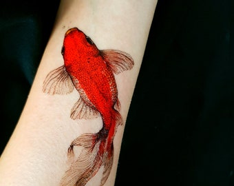 KOI FISH temporary tattoo, fish tattoo, japan koi fish,  multicolor temporary tattoo, fake fattoo, gold fish, artist drawing, gift idea.