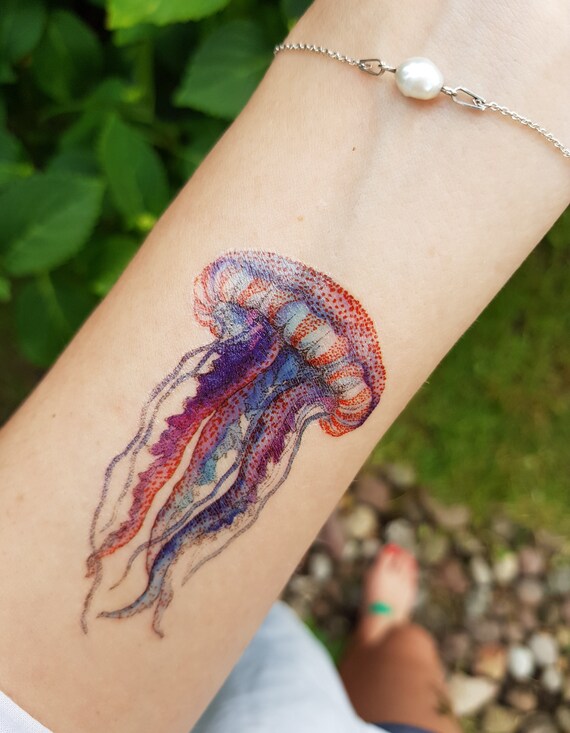 Jellyfish Tattoo Realistic Temporary Tattoo Animal Tattoo Etsy