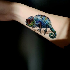 CHAMELEON temporary tattoo, chameleon tattoo,  multicolor temporary tattoo, fake  tattoo, reptile tattoo, artist drawing picture, gift idea