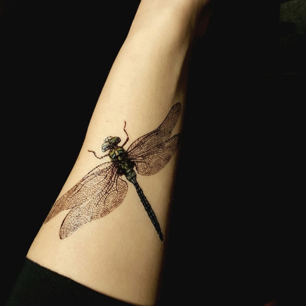 DRAGONFLY temporary tattoo, dragonfly tattoo, multicolor temporary tattoo, fake tattoo, insect tattoo, artist drawing, gift idea