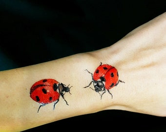 LADYBUGS temporary tattoo, ladybird, couple tattoo, bug tattoo, multicolor tattoo, fake tattoo,  insect tattoo, artist drawing, gift idea