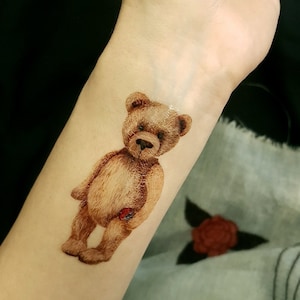TEDDY BEAR tattoo, bear temporary tattoo, cute tattoo, multicolor temporary tattoo, fake tattoo, toy tattoo, artist drawing, gift idea.