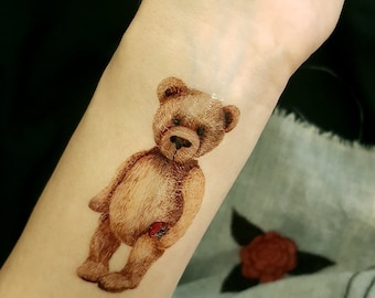 TEDDY BEAR tattoo, bear temporary tattoo, cute tattoo, multicolor temporary tattoo, fake tattoo, toy tattoo, artist drawing, gift idea.