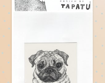 PUG DOG temporary tattoo, pug tattoo, dog tattoo, kids tattoo, fake tattoo, animal tattoo, artist drawing, gift idea.