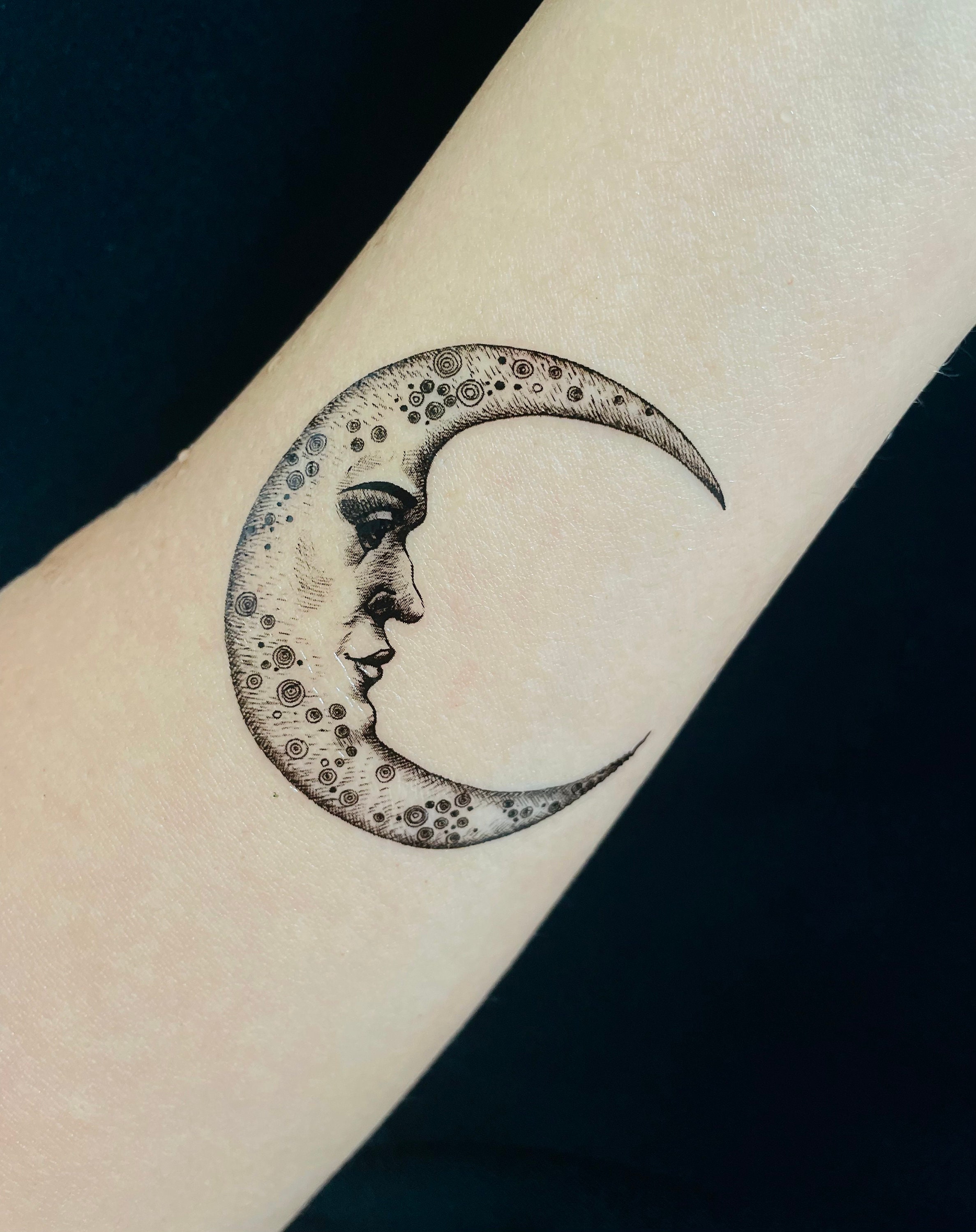 Crescent Moon With Face Tattoo
