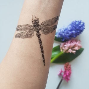 DRAGONFLY temporary tattoo, dragonfly tattoo, realistic tattoo, black tattoo, fake tattoo, insect tattoo, artist drawing, gift idea