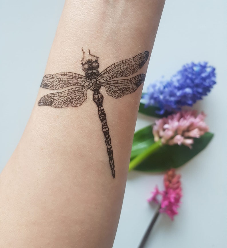 DRAGONFLY Temporary Tattoo Dragonfly Tattoo Realistic Etsy
