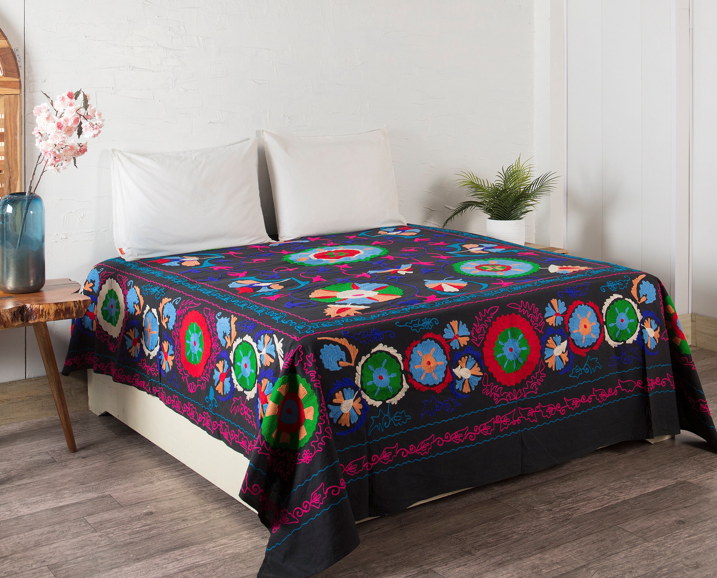 Home Decor Embroidered Suzani Bedspread Beautiful Handmade Etsy