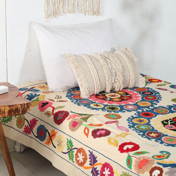 Boho bunte Bettabdeckung, Twin Size indischen bestickten Bettdecke, Home Decor Wandteppich
