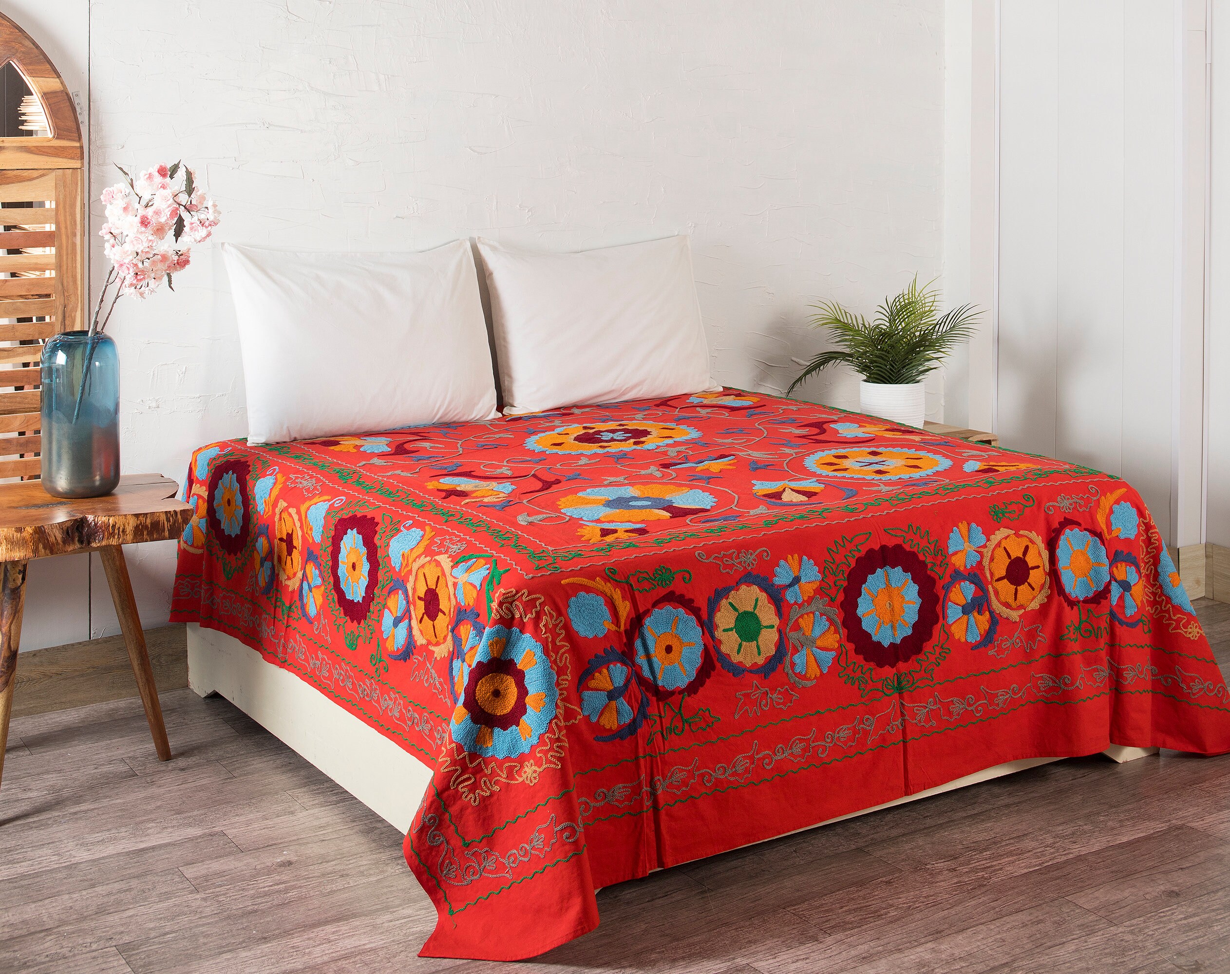 Queen Size Embroidered Suzani Bed Cover Decorative Colorful Etsy