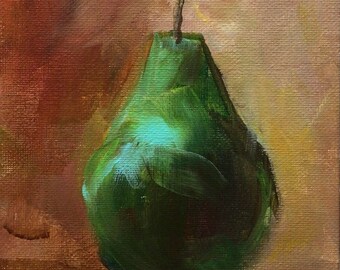 Original Acrylic Painting Abstract Pear Still Life 5&quot; x 7&quot;