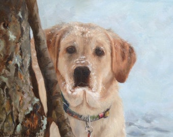 Art Print Yellow Lab in Snow Giclée K D Ryan 9&quot; x 12&quot;