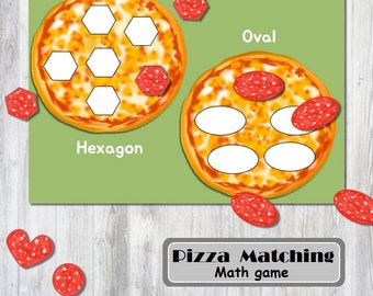 Pizza Shape Matching game, Build a Pizza Toddler Preschool Activity Busy Book Page Educational Worksheets Learning Math Shapes Homeschool