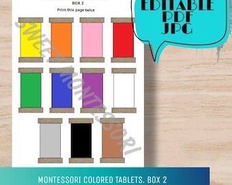 Montessori Colored Tablets Box 2 Printable Homeschool download Preschool Game Pdf Printable  materials Sensory Waldorf Learn Colors