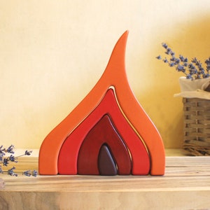 Waldorf puzzle, Wooden Flame puzzle Montessori toys Wooden Fire Element Stacker Puzzle Learning Pretend Play Toy Gift Four element stacking