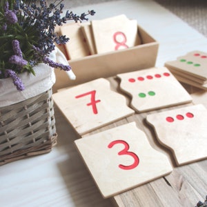 Numeral and Dot Puzzles, Wooden Puzzle Montessori Counting Preschool Home school Back to School Number Match Puzzle Kids Toddler Waldorf Toy