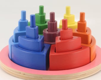 Rainbow Cake Wooden Toy Wooden Puzzle Waldorf Montessori Toys Outdoor Home Decor Baby Gift Christmas Gift Birthday Toddlers Stacker Nesting