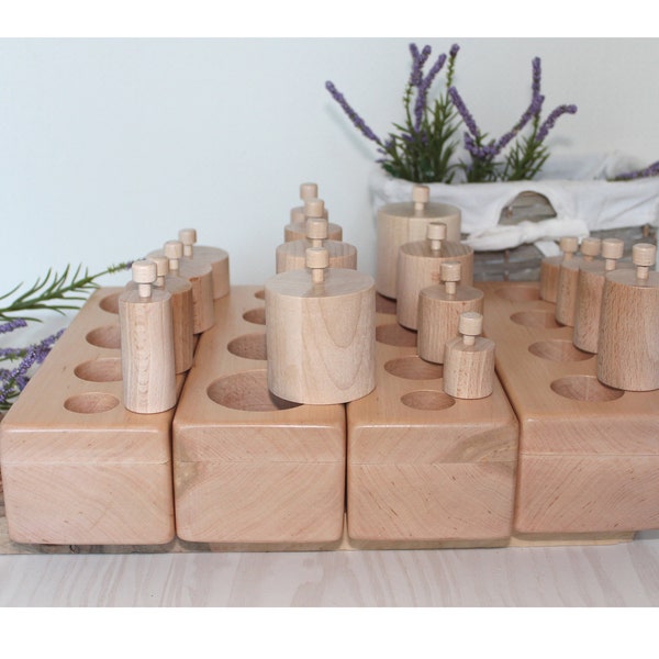 Montessori Knobbed Zylinderblöcke Holzpuzzle Vorschule Homeschool Natürliches Spielzeug Kinder Geschenk Montessori-Klasse Sensorial Back to School