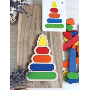 Wooden pyramid puzzle toy, Montessori toys Learning color Sorting toy Waldorf toys Educational Toddler toys 1st Birthday Gift Baby Boy Girl