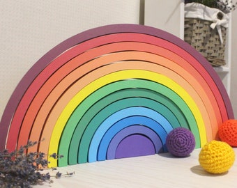 Large Wooden Rainbow Stacker Montessori Toys Toddlers Room - Etsy