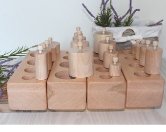 Montessori Knobbed Cilinderblokken Houten Puzzel Preschool Homeschool Natural Toy Kids Gift Montessori Class Sensorial Back to School