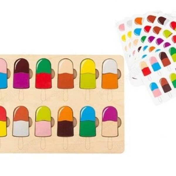 Wooden Ice cream puzzle, Montessori toy Learning colors Food game Pretend play food Gift for 3 4 year old Toddlers gift Preschool Homeschool