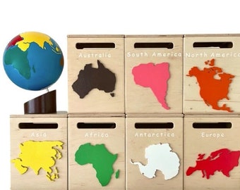 Montessori Continent Box SET of 7 Continents Continent Storage  Large Continent Boxes Montessori Materials Preschool Waldorf Back to School