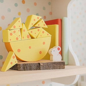 Wooden Stacking Mouse and cheese Balance Toy, Wooden Animals Balance Toys, Stacking Animal Figures, Montessori Toys, Gift for Toddlers