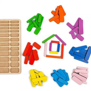 Cartões com motivos de palitos de madeira, brinquedo Montessori, conjunto de jogos Montessori Cores de aprendizagem Cartões padrão Recurso para professores de pré-escola escolar em casa Waldorf