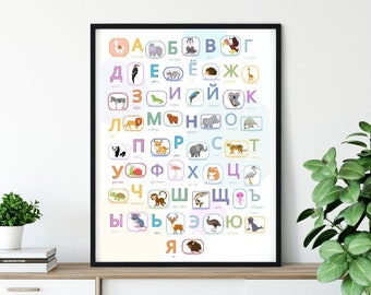 Russian alphabet, Animal alphabet Digital alphabet Nursery Wall Art Montessori toys Animal ABC Kids Room Decor Nursery Print Alphabet Poster