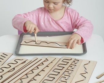 SET of Wooden Stencils, Tracing board, Montessori toys, Back to School Natural toys Homeschool Waldorf Preschool Prewriting Backyard