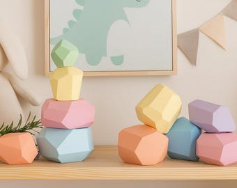 Wooden Stacking Stones, Montessori Balancing Toy, Pastel Rainbow Blocks, Waldorf-Inspired Natural Toy Set, Toddlers gift, Nursery decor
